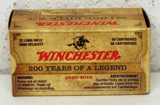 Full Box Winchester 200 Yr. Anniversary 1810-2010 .22 LR Cartridges w/ OJW Head Stamp