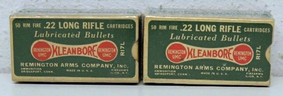 (2) Full Vintage Dog Bone Boxes Remington UMC .22 LR Cartridges