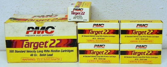 (5) Boxes of 50 in Brick Box PMC Target .22 LR Cartridges