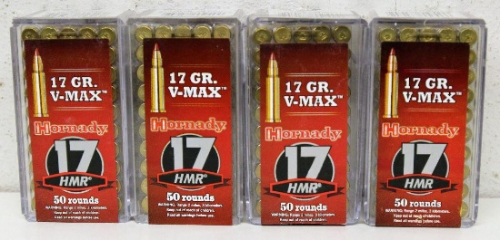 (4) Full Boxes Hornady .17 HMR 17 gr. V-Max Cartridges