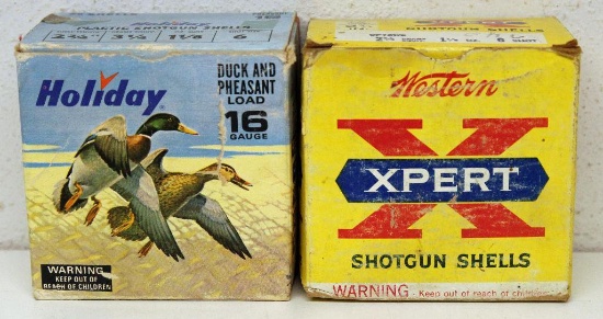 Vintage Full Box Holiday 16 Ga. 2 3/4" 6 Shot Shotgun Shells, Some Damage to Box and Empty Box