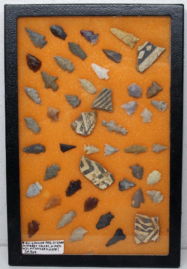 Frame 12"x8" Native American Indian Arrowheads and Pottery Shards from New Mexico