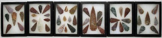 (6) Frames 6"x8" Contemporary Arrowheads, Spear Points from Exotic Rocks