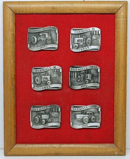 Framed Set of 6 Farmall Tractor Belt Buckles