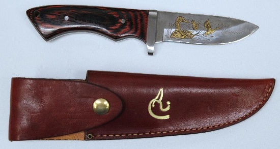 Grohmann Pictou NS Canada Ducks Unlimited Fixed Blade Hunting Knife w/Sheath, 3 3/4" Blade, 8 1/2"
