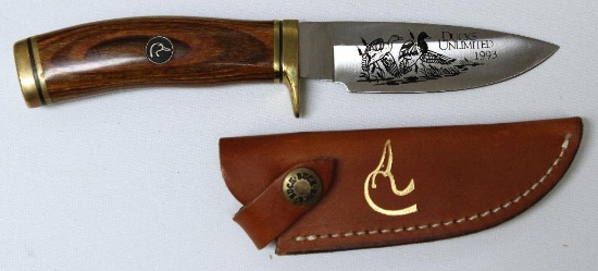 1993 Ducks Unlimited Buck 192 Fixed Blade Hunting/Skinning Knife, 4 1/8" Blade, 8 3/8" Overall
