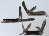 (3) Pocket Knives - J H Klein & Sons Chicago 2 Blade, Monarch 4 Blade, Missing Shield on Handle, and
