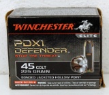 Full Box of 20 Winchester PDX1 Defender .45 Colt 225 gr. Bonded JHP Cartridges