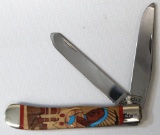 Case XX Two Blade Native American Indian Motif Pocket Knife, One Blade Reads 'Case USA 6 Dots' and