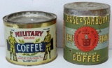 (2) Vintage Coffee Tins - Military Brand Coffee, Nave-Mc.Cord Merc. Co. St. Joseph, Mo. Denver,