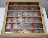Complete Set Hesston National Finals Rodeo Belt Buckles from Rare 1974-2011 in Custom Solid Oak