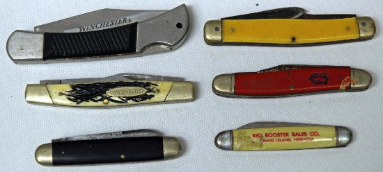 (6) Pocket Knives - (2) Winchester, (1) Advertiser, (3) Old Knives, 1 Has Broken Blade