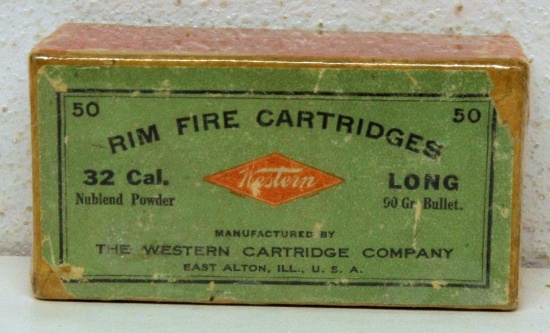 Full Vintage Sealed Two Piece Box Western .32 Long Rim Fire Cartridges