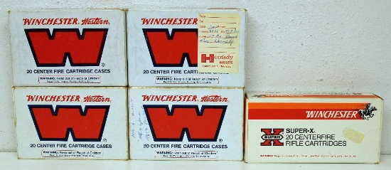 65 Rounds Reloaded and 15 Empty Brass .257 Roberts and Partial Factory Winchester Box of 10 Rounds