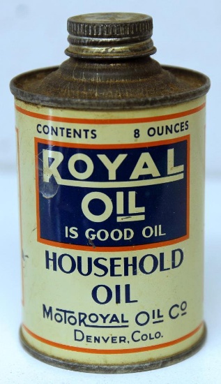 Vintage Empty 8 oz. Can Royal Oil Mfg. by Royal MotoRoyal Oil Co., Denver. CO