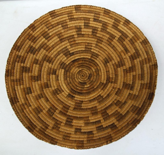 Native American Indian Pima Basket Tray, 15" x 2" Tall