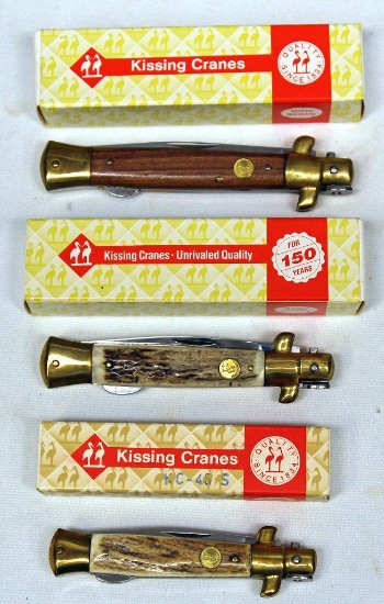 (3) NIB Kissing Crane Stiletto Folding Knives - KC 48W, KC-45S, KC 47S