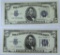 (2) 1934D $5 Blue Seal Silver Certificates