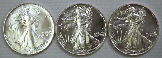 1986, (2) 1993 Silver Eagles