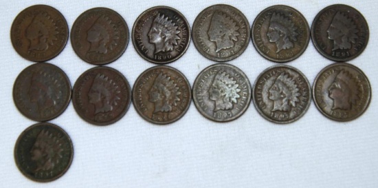 1888,1889,1890,(4)1891,1892,1893,(4)1897 Indian Head Cents