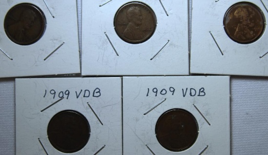 (3) 1909, (2) 1909VDB Wheat Cents