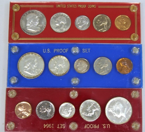 U.S. Mint 1961, 1962, 1964 Proof Sets in Plastic Holders
