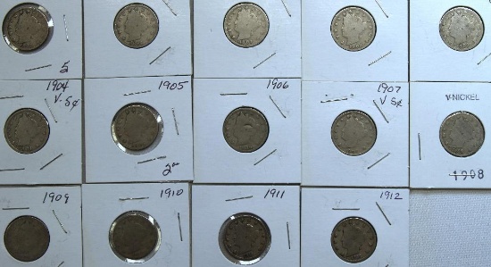 1897,1899,1901,1902,1903,1904,1905,1906,1907,1908,1909,1910,1911,1912 Liberty Head Nickels