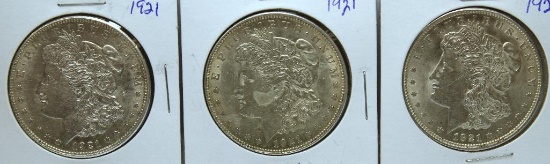(3) 1921 Morgan Dollars