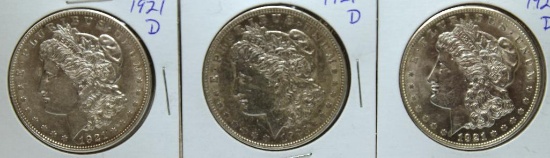 (3) 1921D Morgan Dollars