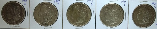 (5) 1921S Morgan Dollars