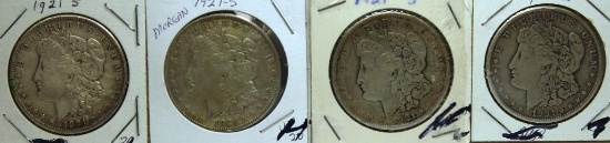 (4) 1921S Morgan Dollars