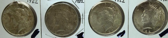 (4) 1922 Peace Dollars