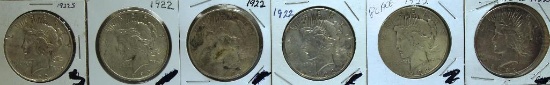 (5) 1922 Peace Dollars