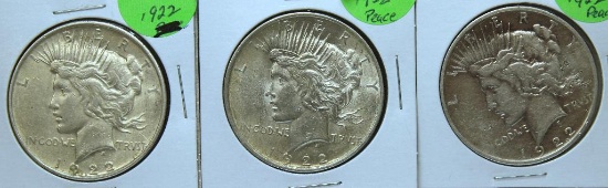 (3) 1922 Peace Dollars