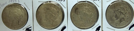 (4) 1923S Peace Dollars