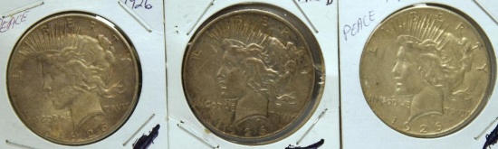 (3) 1925 Peace Dollars
