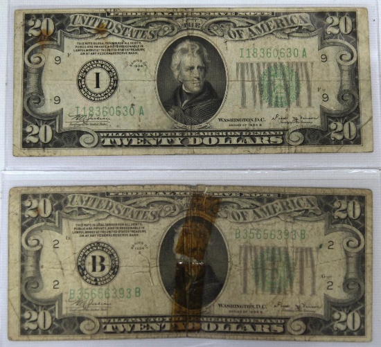 (2) 1934B $20 Notes