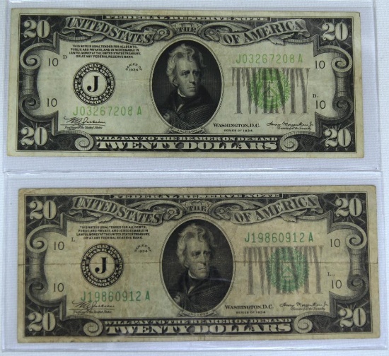 (2) 1934 $20 Notes