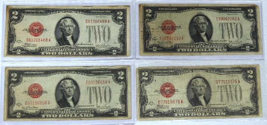 (4) 1928 Series $2 Red Seal Notes