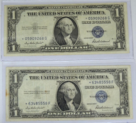 (2) 1935 Series $1 Blue Seal Star Note Silver Certificates