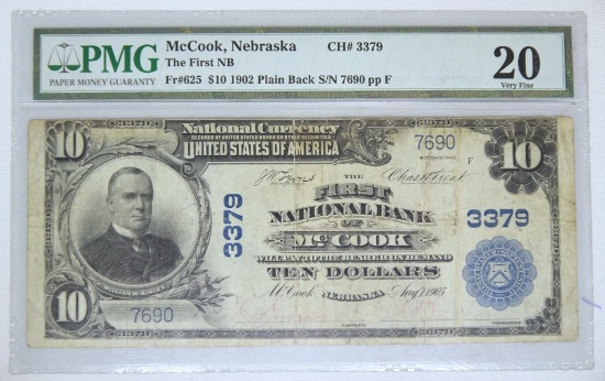 Rare! 1902 $10 National Currency Note, The First National Bank of McCook, Nebraska, Charter Number