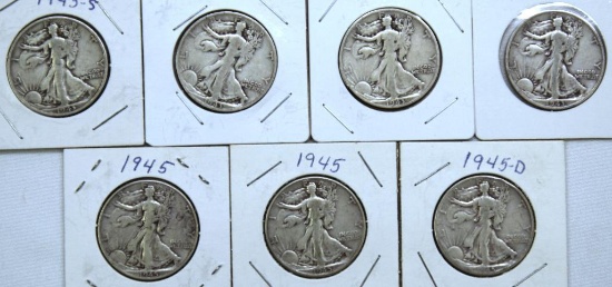 (4)1943S,(2)1945,1945D Walking Liberty Half Dollars