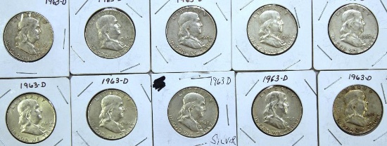 (10)1963D Franklin Half Dollars