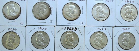 (10)1963D Franklin Half Dollars