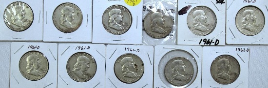(10)1961D,1962D Franklin Half Dollars