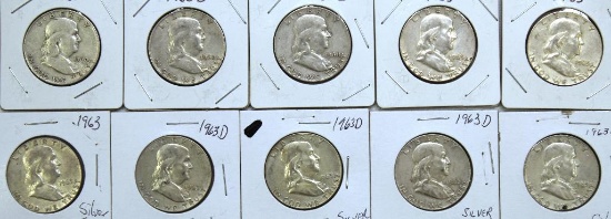 (3)1960D,(3)1963,(4)1963D Franklin Half Dollars
