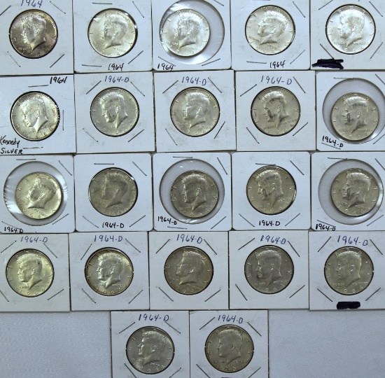 (22) 90% Silver 1964 Kennedy Half Dollars