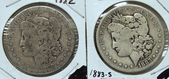 1882,1883S Morgan Dollars