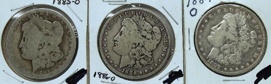 1885O,1886O,1887O Morgan Dollars