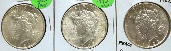 (3)1922 Peace Dollars